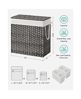Slickblue Synthetic Rattan Laundry Hamper with Lid, 2 Sections Removable Liner Bag