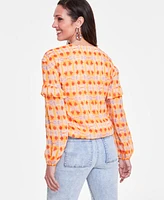 I.n.c. International Concepts Women's Printed Lace-Up Blouse, Created for Macy's