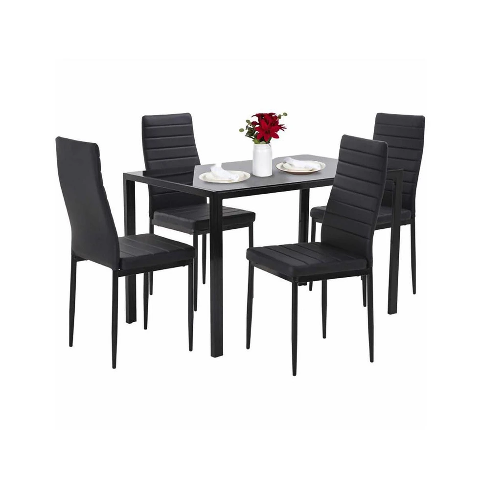 Sugift 5 Piece Dining Table Set for 4 Glass Dining Table and 4 Chairs Black