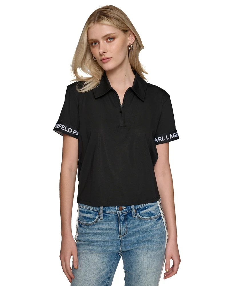 Karl Lagerfeld Paris Women's Logo-Tape Polo Top