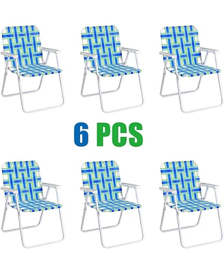 Gymax Set of 6 Patio Folding Web Chair Set Portable Beach Camping Chair Red