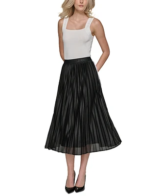 Karl Lagerfeld Paris Women's Pleated Logo Midi Mesh Skirt