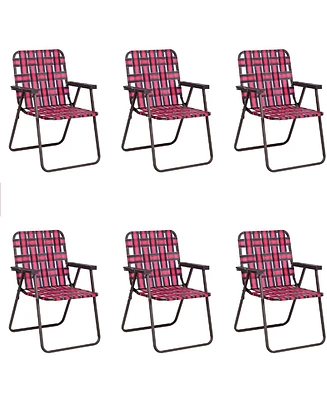 Gymax Set of 6 Patio Folding Web Chair Set Portable Beach Camping Chair Red