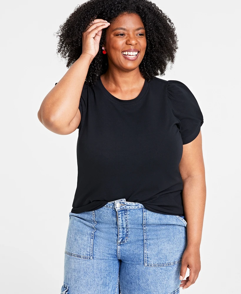 On 34th Trendy Plus Size Knot-Detail Puff-Sleeve Top, Created for Macy's