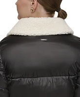 Andrew Marc Sport Women's Mixed Puffer Jacket With Faux Leather And Sherpa Trim