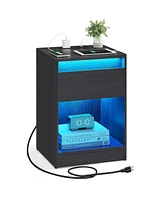 Slickblue Nightstand With Charging Station, Usb Ports, Led Strips