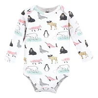 Hudson Baby Girls Cotton Long-Sleeve Bodysuits Arctic Animals, 5-Pack