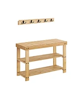 Slickblue Coat Rack Shoe Bench Set, Entryway Furniture, 5 Double Metal Hooks, 3-Tier Bamboo