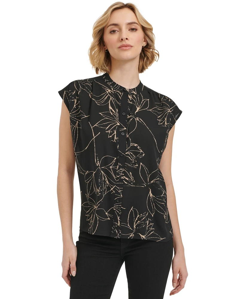 Calvin Klein Women's Short-Sleeve Printed Button Front Shirt