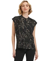 Calvin Klein Women's Short-Sleeve Printed Button Front Shirt