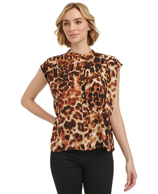 Calvin Klein Women's Short-Sleeve Printed Button Front Shirt