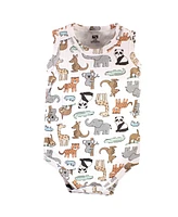 Hudson Baby Boys Cotton Sleeveless Bodysuits, Zoo Animals, 5-Pack