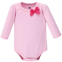 Hudson Baby Girls Cotton Long-Sleeve Bodysuits 5pk, Basic Bow, 18-24 Months