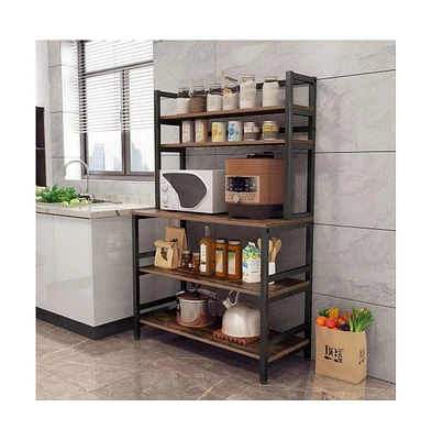 Tribesigns Bakers Rack with Hutch, Microwave Oven Stand, 5-Tier Kitchen Utility Storage Shelf, Height Free Standing Kitchen Organizer for Spices, Pots