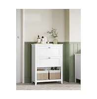 Slickblue Bathroom Cabinet, Storage Cabinet, 2 Drawers with 1 Adjustable Divider, 2 Baskets