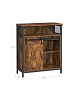 Slickblue Sideboard Cupboard With Open Compartment, Sliding Barn Door, Adjustable Shelf