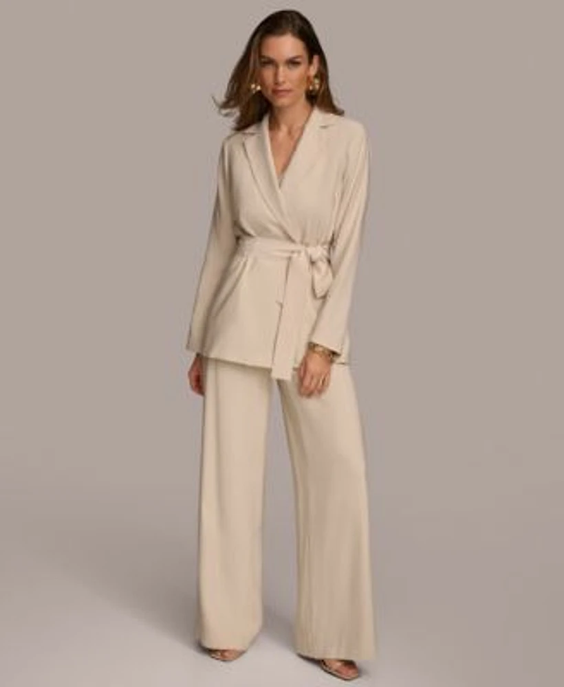 Donna Karan Womens Tie Front Jacket Wide Leg Pants