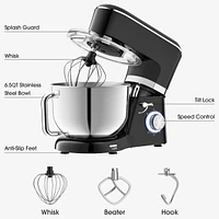 Sugift 6.5 Qt Tilt-Head 6 Speed Electric Food Stand Mixer with Egg Whisk, Dough Hook & Flat Beater