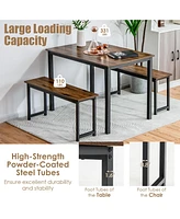 Sugift 3 Pieces Dining Table Set with 2 Benches for Dining Room Kitchen Bar