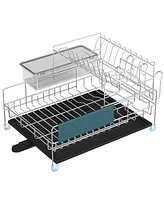 Sugift 2-Tier Detachable Stainless Steel Dish Drying Rack with Cutlery Box and Cup Holder