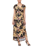 Sl Fashions Women's Printed Surplice-Neck Sleeveless Dress