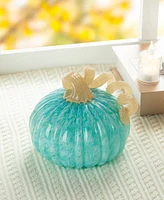 Glitzhome 6"D Fall Turquoise Round Glass Pumpkin