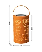 Glitzhome 10.75"H Fall Metal Pumpkin Solar Powered Led Lantern
