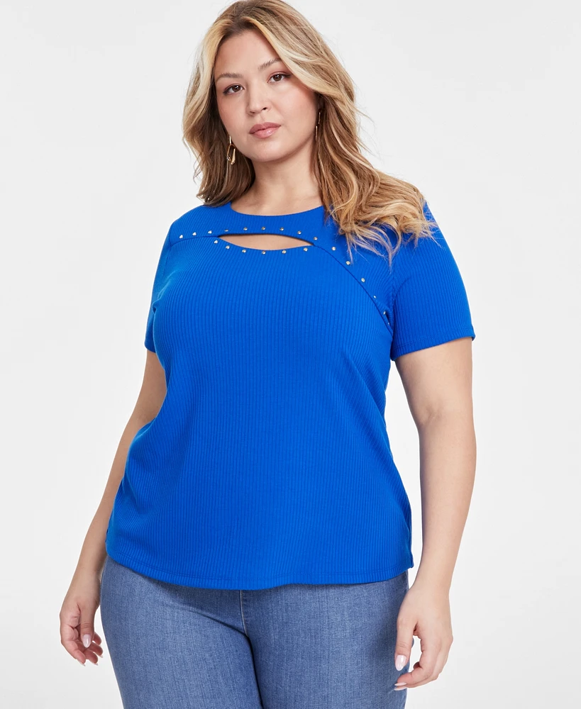 I.n.c. International Concepts Plus Size Studded Cutout Top, Created for Macy's