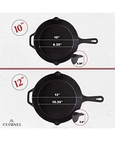 Cuisinel Cast Iron Skillet Set - 4-Piece Chef Pan - 6" + 8" + 10" + 12"-Inch