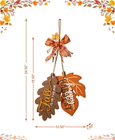 Glitzhome 24.5"H Fall Wooden Maple Leaves with Bowknot Door Hanger