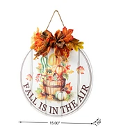 Glitzhome 15"D Fall Wooden Round Word Sign Door Hanger