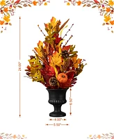 Glitzhome 24"H Fall Maple Leaf Urn Table Tree