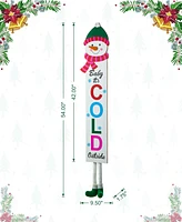 Glitzhome 54"H Christmas Wooden "Baby it's Cold Outside" Snowman Porch Sign with Fabric Dangling Legs