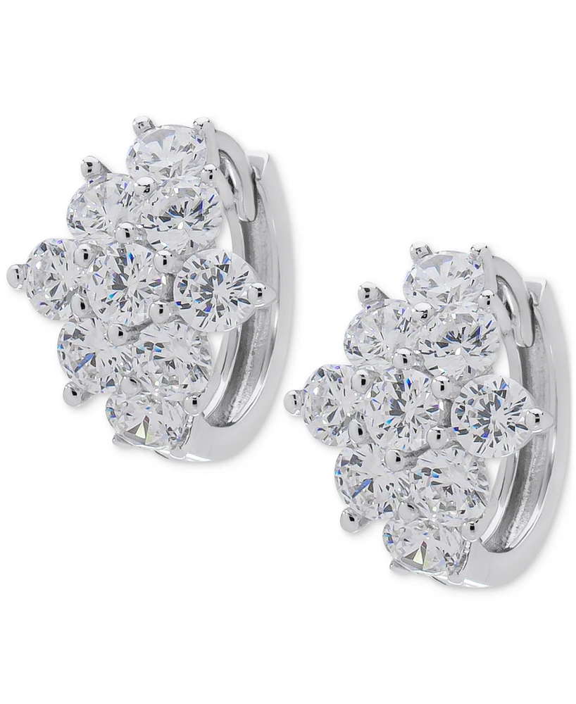 Lab Grown White Sapphire Flower Cluster Extra Small Huggie Hoop Earrings (2-3/4 ct. t.w.) in Sterling Silver, 0.47"