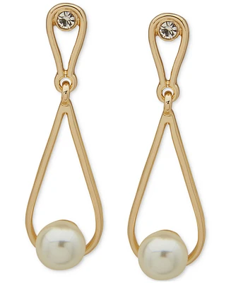 Anne Klein Gold-Tone Crystal & Imitation Pearl Open Drop Earrings