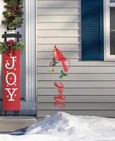 Glitzhome 36"H Set of 2 Christmas Metal Cardinal "Joy" and "Noel" with Bell Yard Stake or Wall Decor