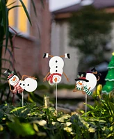 Glitzhome 24"H Set of 3 Christmas Metal Snowman Yard Stake or Wall Decor