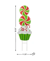 Glitzhome 36.25"H Christmas Metal Peppermint and Cupcake Yard Stake