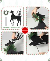 Glitzhome 42"H Set of 2 Christmas Metal Silhouette Reindeers Yard Stake or Wall Decor