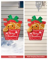 Glitzhome 24"H Christmas Metal Gingerbread Giftbox Yard Stake or Standing Decor or Wall Decor