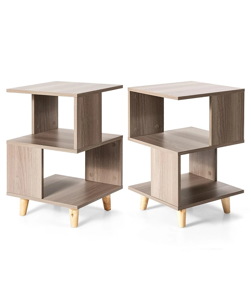 Sugift 2 Pieces Wooden Modern Nightstand Set with Solid Wood Legs for Living Room