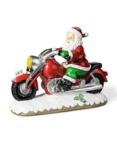 Glitzhome 11.75"L Resin Christmas Santa with Motorcycle Table Decor