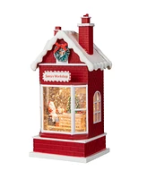 Glitzhome 10.5"H Lighted Santa's Workshop Waterglobe