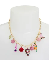 Betsey Johnson Faux Stone Sugar Skull Charm Bib Necklace