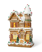 Glitzhome 12"H Resin Lighted Christmas Gingerbread House Table Decor