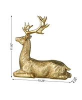 Glitzhome 11''H Resin Christmas Lying Reindeer Table Decor