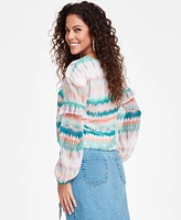 I.n.c. International Concepts Women's Printed Lace-Up Blouse, Created for Macy's