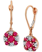 Ruby (1-1/3 ct. t.w.) & Diamond (1/4 ct. t.w.) Round Cluster Leverback Drop Earrings in 14k Rose Gold