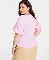 On 34th Trendy Plus Scoop-Neck Puff-Sleeve Top, Created for Macy's