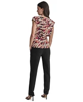 Dkny Women's Printed Pleated Cap Sleeve Blouse